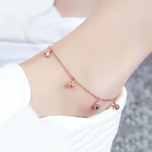 Canxian 18K new gold anklet four-leaf clover women's fashion money coin 3D hard gold adjustable rose gold bell