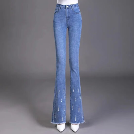 BJORN GOAN JEANS POUR LES FEMMES 2025 Spring and Automne New Fashion Trendy Micro Flare Pantoureurs High Wistle Slim Flexible Flare Pantum Long Pantalon Forging-Edged Versatile 6191-Light Blue 26 suggéré 80-90jin [Jin est égal à 0,5 kg]