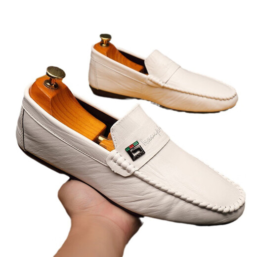 Huili Jun Doudou Schuhe Herren Frühling und Sommer Neue Herrenschuhe Koreanisch vielseitige Männer lässige Lederschuhe Einbeinige Fahren fauler Schuhe Trend 825 Black 43