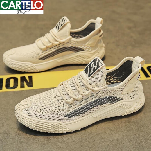 Zapatos para hombres Cartelo Summer 2025 Nuevos zapatos de malla delgada Flying Mesh Mesh Casual Sports Anti-Odor Trandy Shoes Spring 9893 Beige 42