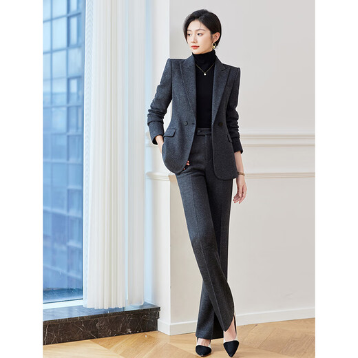 Shiluya (SHILUYA) Spring, Autumn and Winter Suit Women's Thickened Goddess Style Professional Manager Formal Wear High-End Wool Suit Jacket Dark Gray Suit + Micro-Boot Pants (Woolen Winter Style Thickened L (Recommended 109-120)