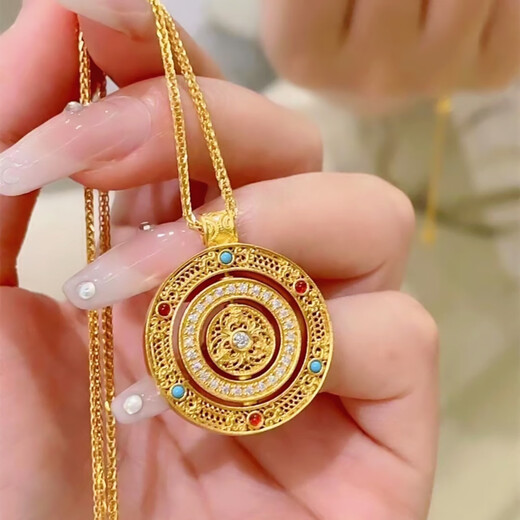 Taste Ju 18K gold ancient filigree eight-treasure compass necklace, good fortune, imitation gold color full of blessings, gift for women, Mr. Zhou's ancient filigree eight-treasure compass necklace