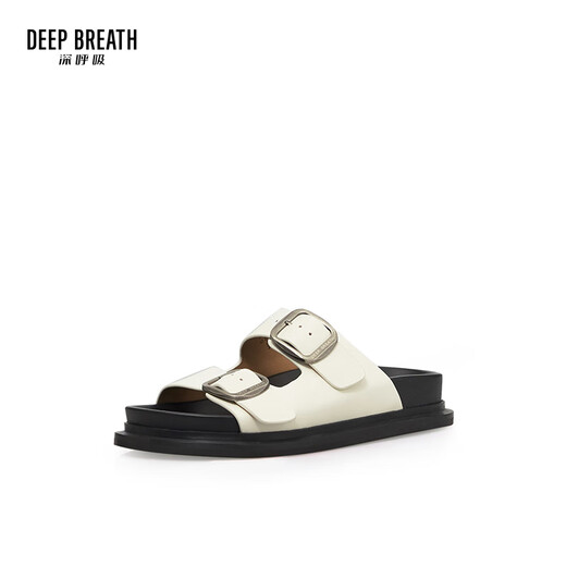 
DEEP BREATH Deep Breath Women's Shoes Double-button Open-toe Casual Cool Sandals Slippers AX14107 White 35