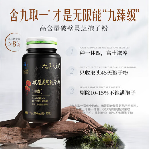 Infinite Neng Tangcheng Beijian Break Wall Ganoderma Lucidum Spore Powder Capsules for Adults, Middle-aged and Elderly Enhanced Immune Spore Oil Nutritional Tonic Products Ganoderma Lucidum Spore Powder 40 capsules * 3 bottles + 3 bottles of ginseng red deer antler capsules