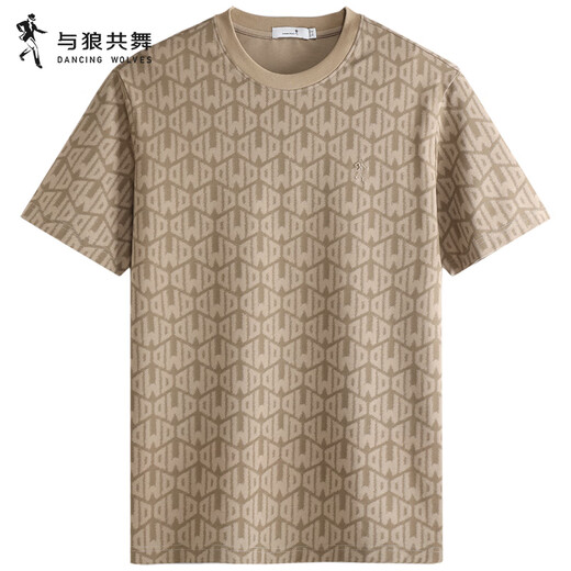 Dancing with the wolf [full of print] Short-sleeved T-shirt with mulberry silk 2025 summer new round neck antibacterial cool top 6035 Khaki 701 S (165)