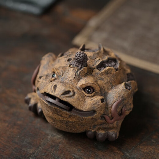 Ye Yu, Chen Hongjun, bark golden toad, Yixing purple sand tea pet ornaments, tea set, fully handmade tea toy carving, bark golden toad, works by Chen Hongjun