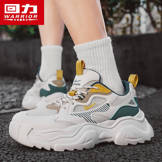 
Warrior men's shoes, versatile height-enhancing daddy shoes, sports and casual shoes, men 4475 meters white, green, yellow, 42