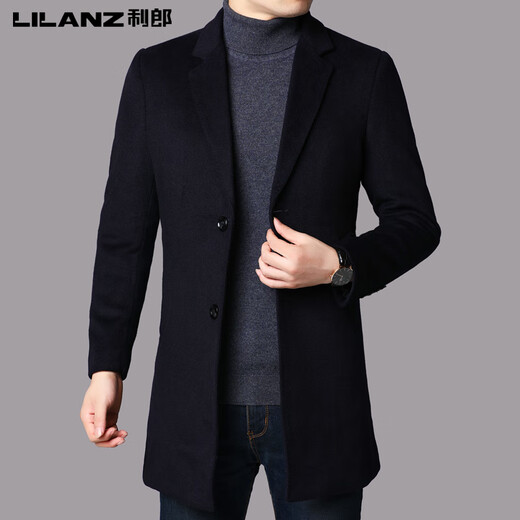 Lilang Herren Winter New Woll Wollmantel mit mittlerer Jacke mittleren Alters und junger Männer Windbrecher Trend Black M 170 [110-130jin [Jin gleich 0,5 kg]]]