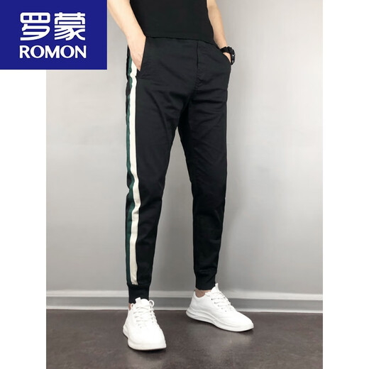 Romon (Romon) Frühlings- und Herbstkorean -Stil populär hübscher, schlanker Casual Hosen Sport. Hosen, kleine Hosen, Haremhosen, Internet -Promi -Hosen, Männer schwarz 30