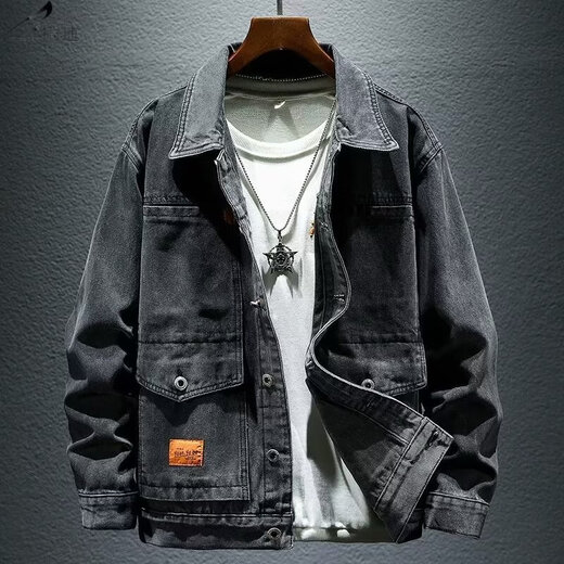 Xuanlaiya rétro grand travail de poche veste denim veste de printemps et d'automne nouvelle marque à la mode lâche belle veste décontractée hommes 846 noir 4xl