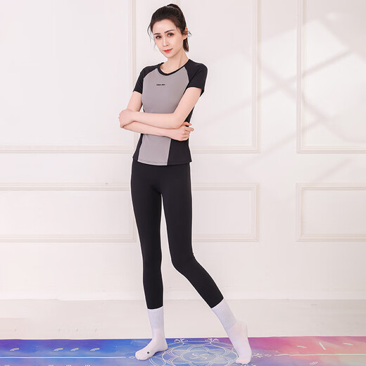 Sporn Yoga Wear Short Sleeve Women's Outerwear 2025 New Sports Suit with Chest Pad Professional Pilates Training Fitness Top 25506 Black Top (With Chest Pad) L (100-120Jin Jin is equal to 0.5kg)