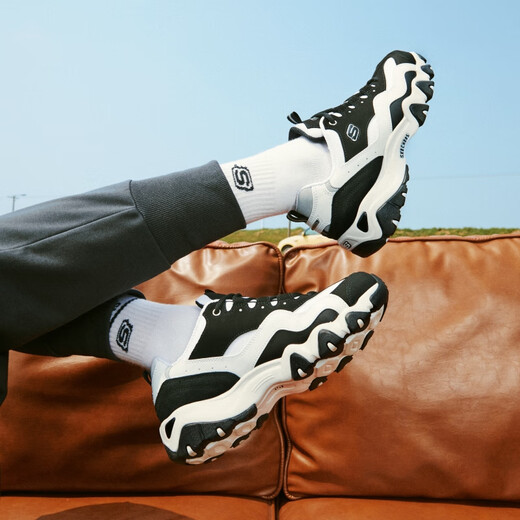 Skechers 2025 Легкая толстая подошва Черно-белая ева женская ретро-ретро-ретро-папа папа обувь 12593 Аутентичные черные/белые/12493-BKW 35