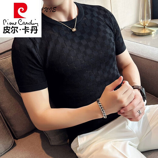 Pierre Cardin marca de alta gama Ice Seda Cool Cool Hollow Camiseta de manga corta Camiseta de manga corta White Slim Light Luxury Chess Camiseta a cuadros Plaid Gam-T9756 Camiseta de manga corta de cuello redondo W BLANCO L TISO RECOMENDADO 110-125 JIN [JIN EQUIVA 0.5 kg]
