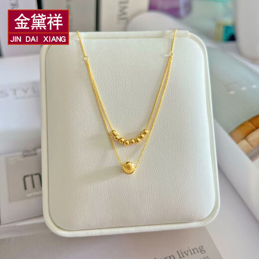 GRAYCEWODY Old Phoenix 999 gold 18K set chain cat's eye transfer bead necklace clavicle chain double-layer plain chain ins simple and elegant set chain/length about 42 tones 45cm old Phoenix gold store model
