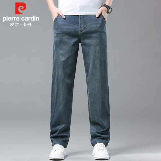 Pierre Cardin Jeans Summer de verano Pantalones rectos delgados para hombres Pantalones casuales para hombres Ropa de hombres de alta gama azul retro 32