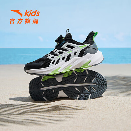 ANTA Children's Sandals Universal Big Children's Shoes 2025 Summer New Product Knob Buckle Mesh Breathable Small Warship Frame Shoes Beach Black/Cloud Gray-4 35