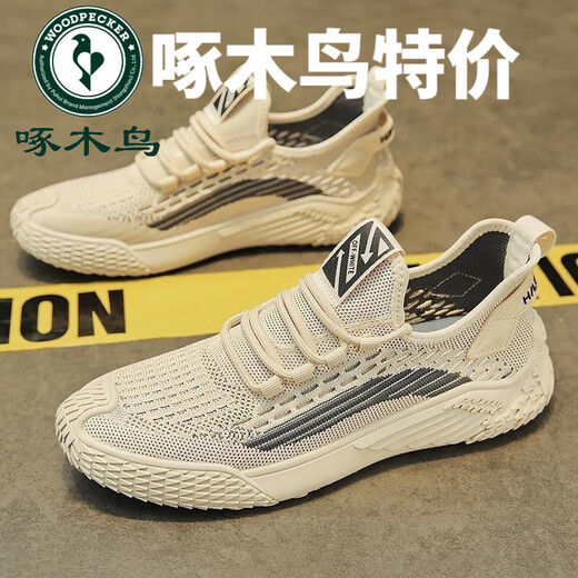 
Woodpecker Coconut Men's Shoes for Summer Breathable Mesh Thin Wear-resistant Sports and Casual Versatile Flying Mesh Shoes Men's Trendy Shoes 9893 Beige 39