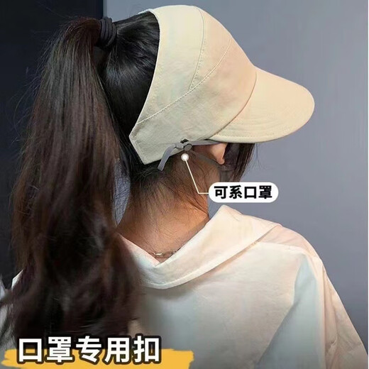 防晒帽女夏季鸭舌帽可挂口罩户外运动遮阳帽男透气渔夫帽子女 卡其色一个装送冰袖一双