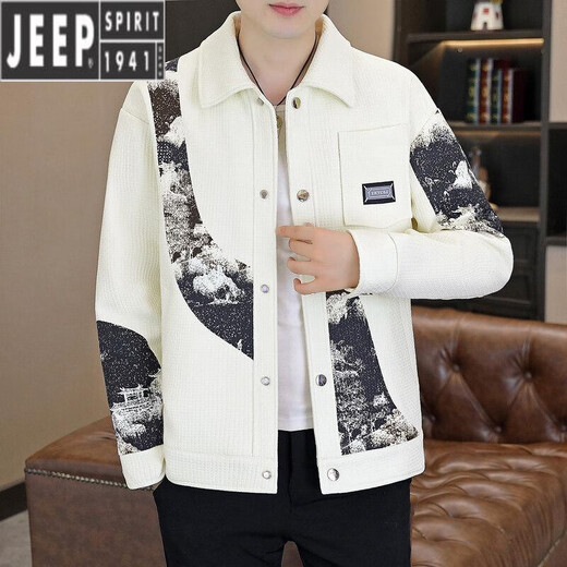 JEEP SPIRIT夹克男士春秋季新款潮牌撞色拼接休闲外套设计感翻领百搭男款上衣 9901黑色 M (约85~105斤可穿)