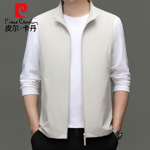 
Pier Cardin high-end men's vest vest spring, summer and autumn middle-aged business casual stand collar sleeveless jacket vest vest vest outside wear beige XL