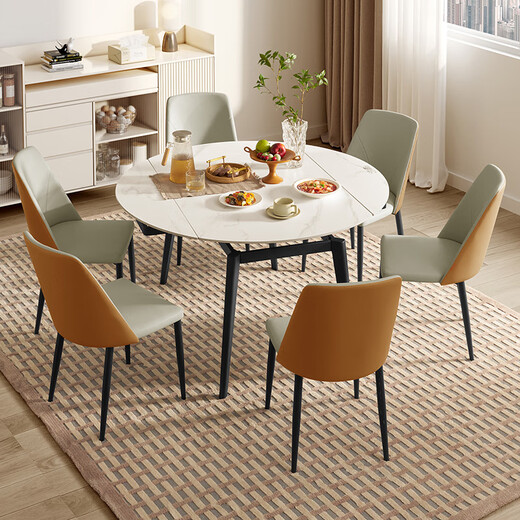 KUKA modern slate dining table and chairs for home square to round retractable round table DS7186T dining table + folded gray chairs *6