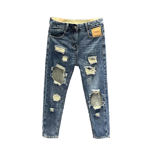 NANBOWAN SUMBRE Large Jeans Ripped Brand Men's Trendy Brand Pantalon Nine Point Version à la mode mince Pantalon Stretch Foot 9737 Bleu 28