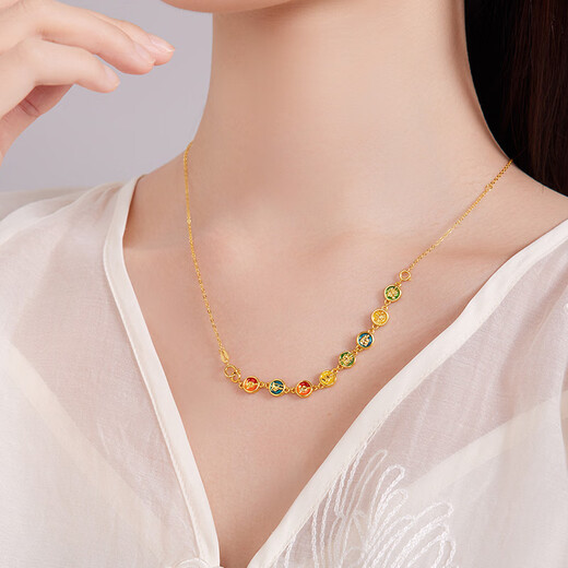 Safir 18K gold enamel auspicious adjustment chain extension chain national style enamel eight Buddha joy bracelet DIY necklace accessories peace joy chain (single chain without God of Wealth)-93