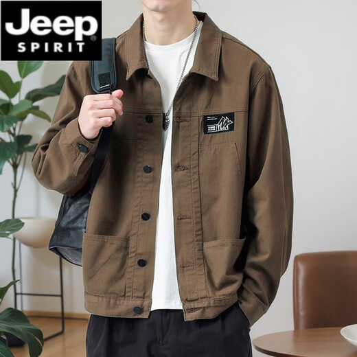
JEEP SPIRIT jacket men's spring and autumn 2025 new shirt lapel autumn men's work jacket early autumn jacket top [upgrade version] K12806 khaki XL [recommended 128-140Jin [Jin equals 0.5 kg]]