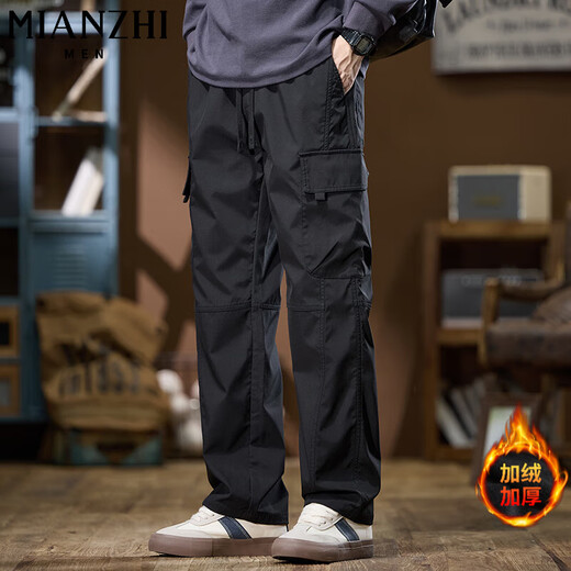 Cotton American style velvet thickened outdoor assault overalls men's autumn and winter new loose trendy casual straight pants black B84 velvet high quality 34 XL 125-140Jin Jin equals 0.5 kg