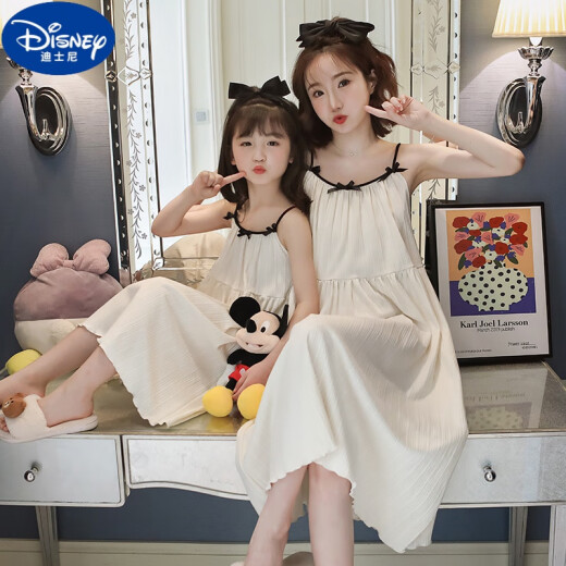 Disney Girls Suspender Nachthemd Sommer Dünnmodell Modal Girl Prinzessinstil Kinderpyjamas Mutter und Tochter Eltern-Kind-Outfit Fairy Trend LDE-11304 (Baumwollgaze-Set) m Größe [Höhe 155-160 cm Gewicht 100jin [Jin Equals gleich 0,5 kg]] 160