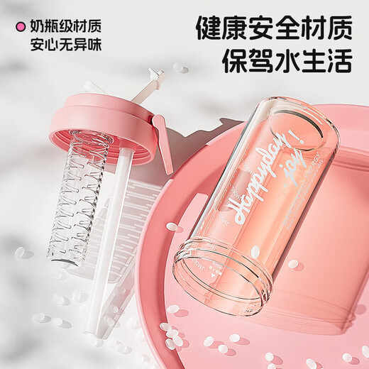 JD Logistics Summer Portable Water Cup High-Looking Sports Straw Kettle with Tea Chamber High Temperature Resistant Student Girl Portable Tea Leak Straw Cup White 500ml 1 Piece