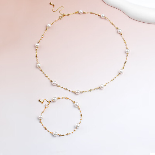 Muqian 18K gold fairy chain Akoya seawater pearls and baby's breath necklace for women neck accessories clavicle chain flash chain 18K gold fairy chain baby's breath necklace 6-