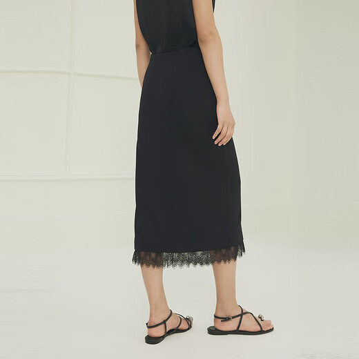 FIRSTSTATION优雅黑色蕾丝拼接茶歇裙型半身裙女25夏新款3523A 黑色 M