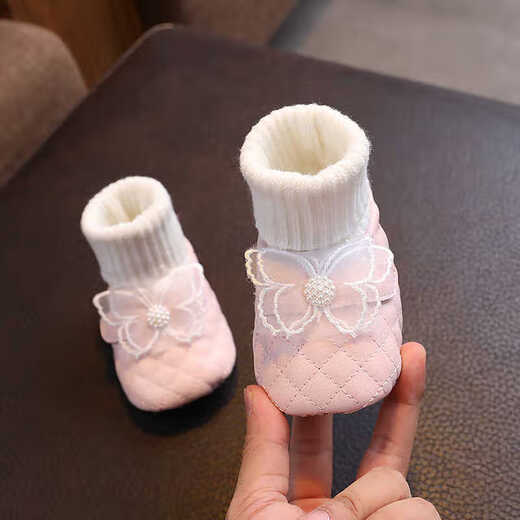 G.DUCKKIDS小黄鸭婴幼儿春秋季可爱蝴蝶鞋子袜宝宝护脚软底学步鞋防掉防滑鞋 粉色蝴蝶pu皮【春秋夹棉袜鞋HN】 11 内长cm(建议0-4个月)