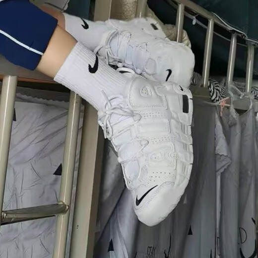 Nike (NIKE) Women's Shoes AIR MORE UPTEMPO (GS) Pippen Big Air Black and White Trendy Retro Sports Shoes Basketball Shoes DH9719-100 White/Little Blue Hook 35.5