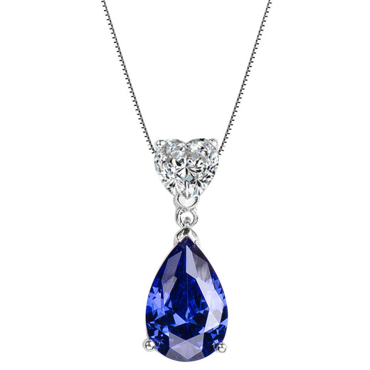 Hunter sapphire necklace 925 silver heart-shaped water drop gemstone necklace clavicle chain women's tanzanite sapphire pendant 925 sterling silver platinum-plated pendant free 925 silver necklace