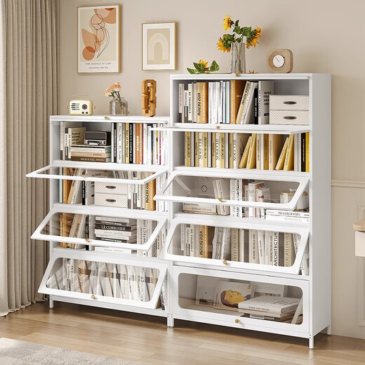 Yulixing household steel bookcase storage rack floor-standing living room iron-art flip door dustproof multi-layer storage cabinet rack children's bookshelf arc elegant white 5 door-1695*500*350mm