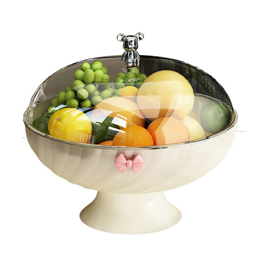 YOUQIN Fruit Plate Living Room Home High-Looking Coffee Table Fruit Plate Light Luxury Style Drainage Tray Dry Fruit Plate for Tea Break Drainable with Cover Cream White