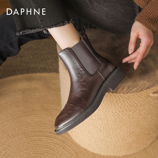 Daphne Chelsea short boots for women in autumn and winter genuine leather brown thin boots new British style Martin boots for women brown single 36