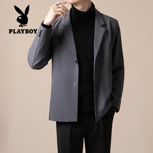 Playboy (PLAYBOY) black shoulder pad blazer men's light mature style drape anti-wrinkle casual handsome business style small suit GM brown W21 suit L