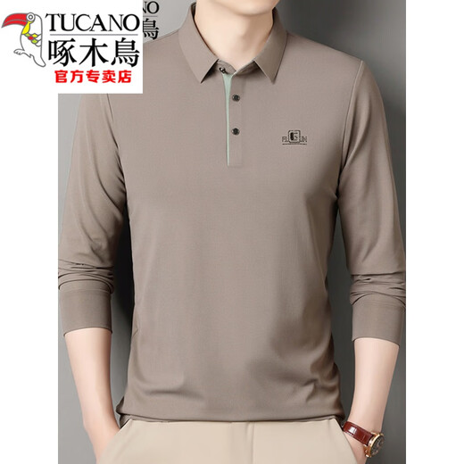 Holzspecker (Tucano) Langarmed T-Shirt für Herrenfrührungen und Herbst Dünn mit mittlerem Alter reinen Baumwoll-Revers-T-Shirt Top Basis Polo-Hemd Neue Produkt 6625 Bohnengrün M 165 Vorschläge 95-115jin [Jin gleich 0,5 kg]