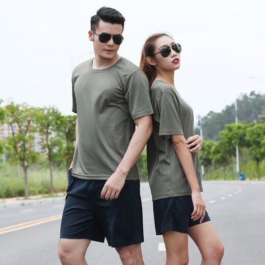 Yusa genuine physical fitness clothing training suit summer men and women short-sleeved shorts training clothing quick-drying sports round neck t-shirt camouflage gray physical fitness clothing (single pants) 175/92-96