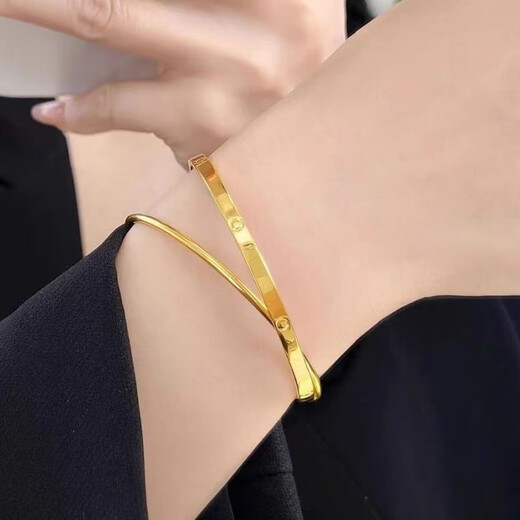 CAMPUSKINGLY Old Phoenix 999 gold niche exquisite super fairy dot double circle gold 18K bracelet shiny new fashion double circle bracelet ring mouth 6.0 same style
