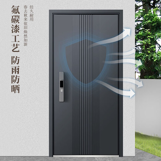 Tür und die neue nationale Standard -Stufe 4 Sicherheitstür Eingangstür Felsenwolle gefülltes Haushaltssicherheitstür Miettür Smart Lock Tür kostenlose Installation einzelner Tür 2250*1050 [innen und außen geöffnet] Mechanische Schloss