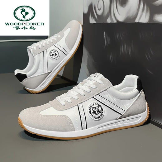 啄木鸟2025新款夏季男鞋透气休闲鞋一脚蹬阿甘运动百搭平底板鞋男 白色【AW9902】 42