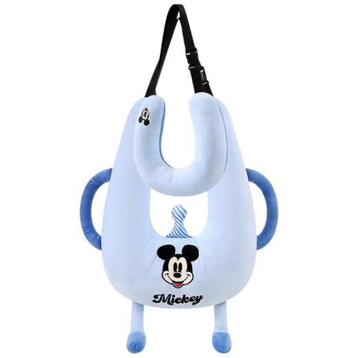 迪加伦正品迪士尼车上儿童睡觉神器后排睡枕汽车载小孩安全带防勒抱颈枕 米奇款-蓝色【抱枕+头枕】