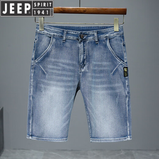 JEEP SPIRIT2024 new summer thin denim shorts men's five-point loose straight mid-pants casual versatile stretch breeches 671 blue gray 28 (2 feet 1)