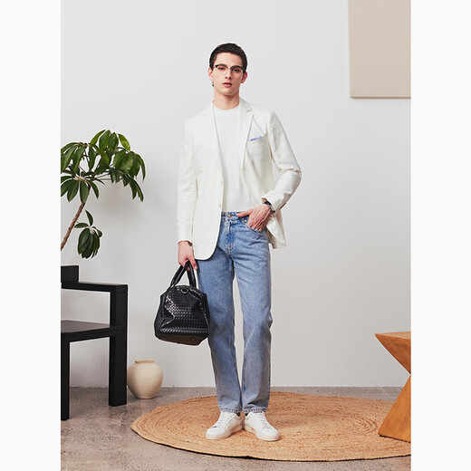 Par Créations [25 Spring Nouveau produit] Cypress Cotton and Line Non-structure Single Suit Men's Business Commuter Suit Blazer Top White (Herry-Fold) 48