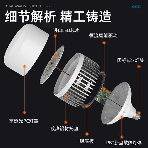 Biuyum led light bulb factory warehouse high power energy saving light bulb high brightness fin cooling light bulb E27 screw socket 100w white light 6000k