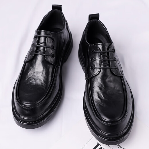 Zapatos de cuero portuleso para hombres de negocios británicos para hombres zapatos informales de negocios bajo zapatos de boda de la suela gruesa baja 9929 Negro 40